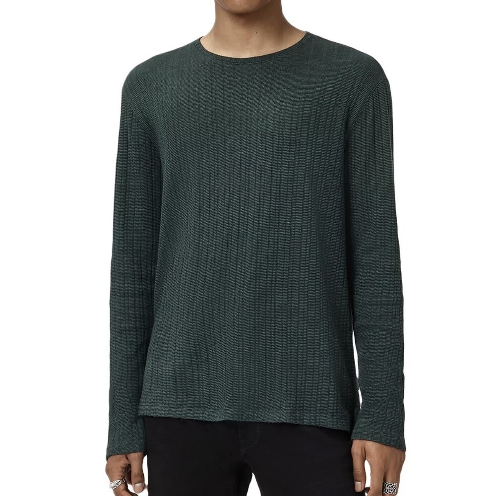 John Varvatos Mens Seaweed Fern Feeder Ribbed Crewneck Long Sleeve Shirt NWT 148